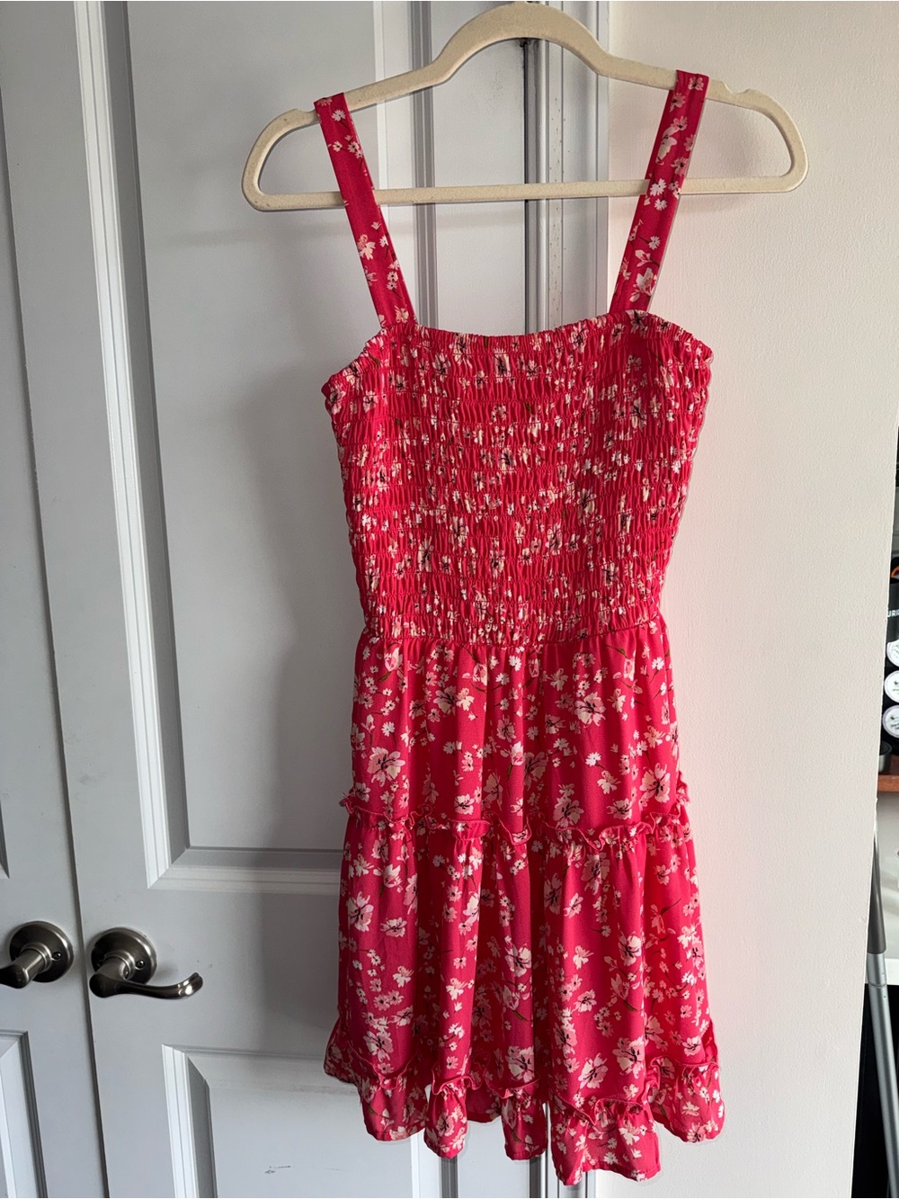 Sienna Sky Coral Red Floral Smocked Top small